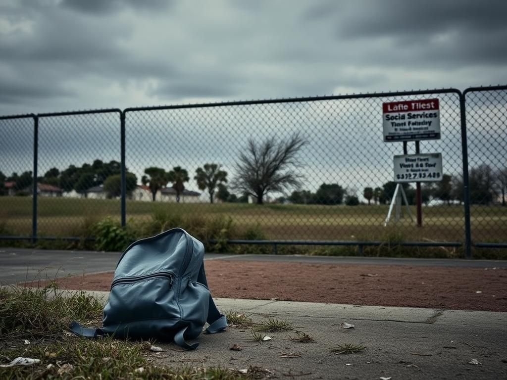 Flick International A child’s empty backpack at a deserted playground symbolizes the impact of migrant children deportations.