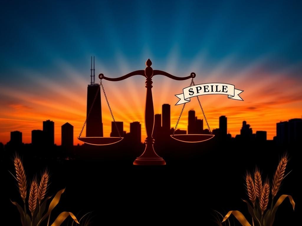 Flick International A dramatic Chicago skyline at sunset with silhouettes of iconic buildings.