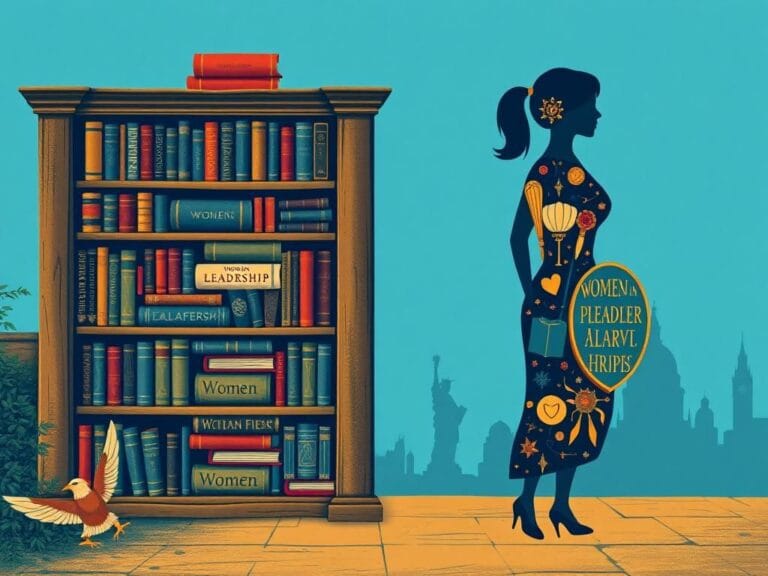 Flick International A vibrant library juxtaposed with a feminine silhouette symbolizing strength and intellect