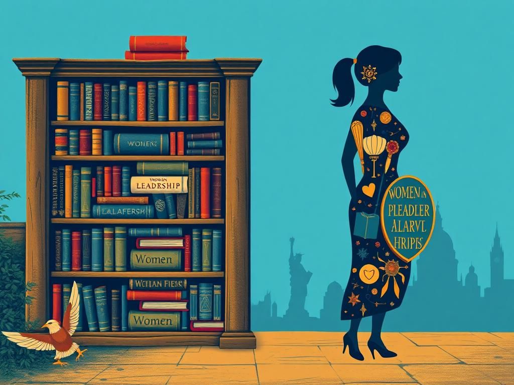 Flick International A vibrant library juxtaposed with a feminine silhouette symbolizing strength and intellect