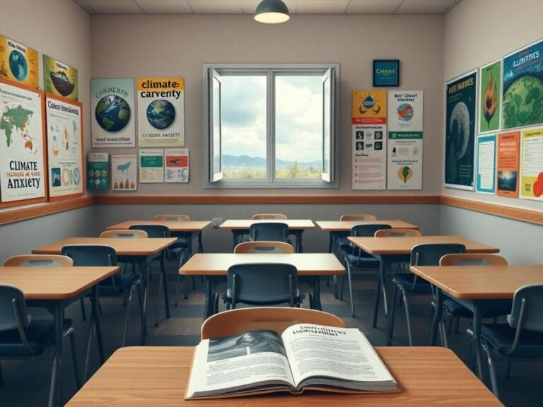 Flick International Abstract representation of an empty children's classroom focused on climate change education