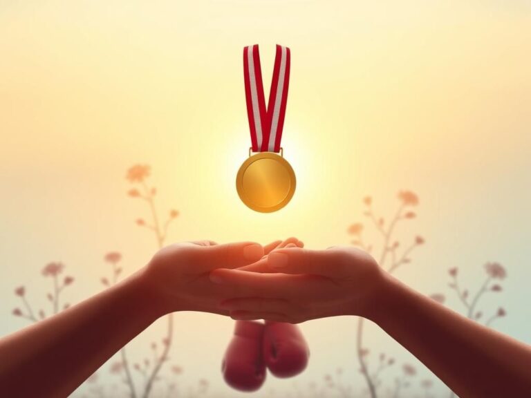 Flick International Abstract representation of love and support between parents and child with a gold medal