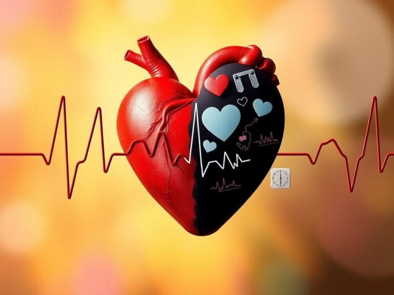 Flick International Heart pulsating visual representation of cardiovascular conditions, showcasing vibrant healthy and subdued unhealthy sides.