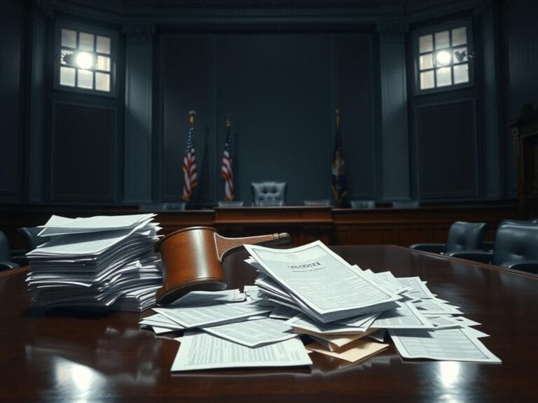 Flick International Empty Senate hearing room with a podium and budget documents symbolizing political accountability