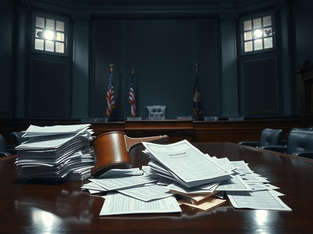 Flick International Empty Senate hearing room with a podium and budget documents symbolizing political accountability