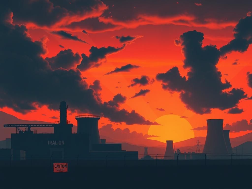 Flick International Tense landscape of Iranian nuclear facilities at dusk