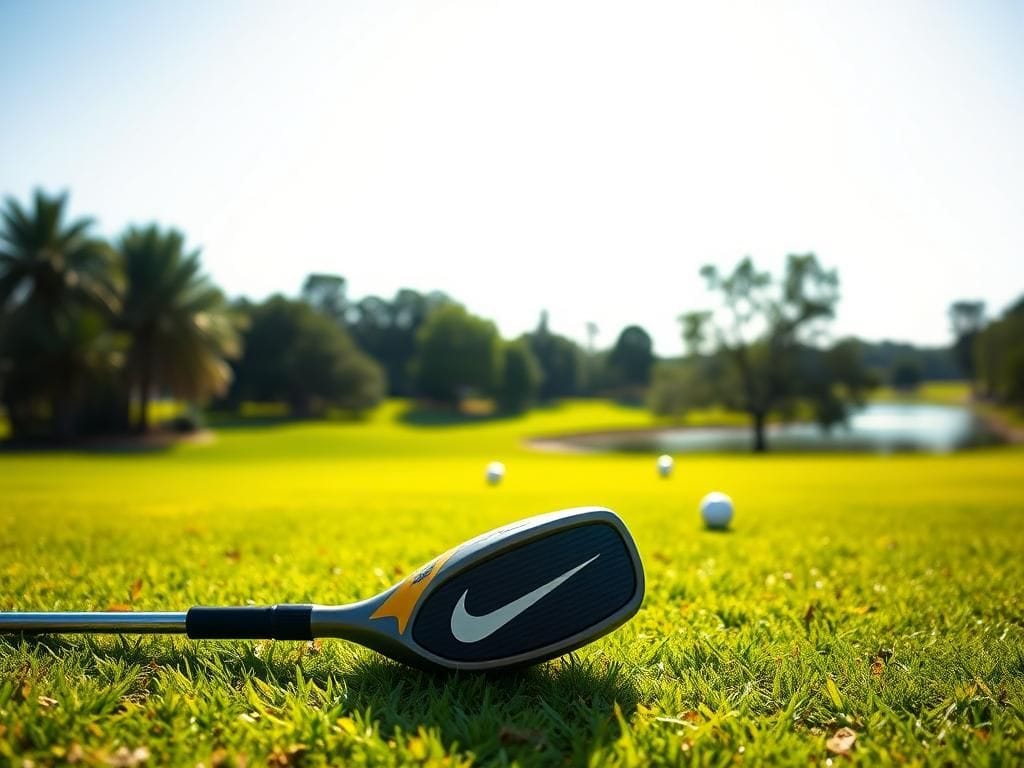 Flick International Iconic Nike SasQuatch Sumo2 driver resting on a tee at a golf course