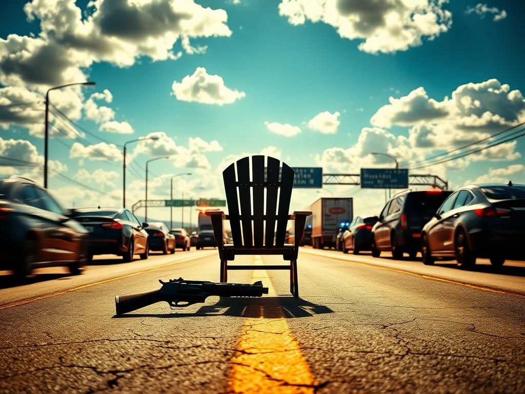 Flick International Armed woman sitting in a lawn chair on a busy Texas highway during a standoff