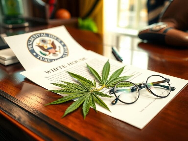 Flick International A letter addressed to the White House surrounded by cannabis leaves, symbolizing the call for reform