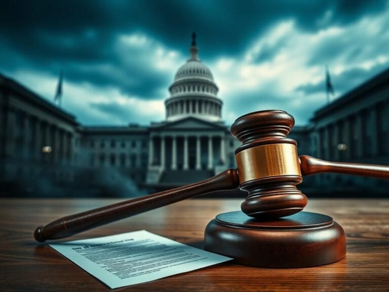 Flick International A dramatic courtroom scene with a large gavel and blurred U.S. Capitol in background