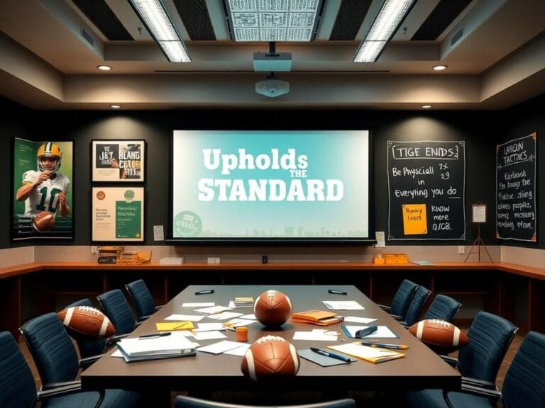 Flick International Dynamic indoor meeting room set for Tight End University with a focus on football strategies and motivation