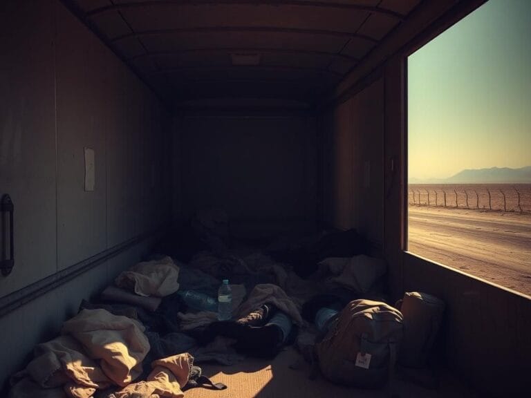 Flick International Interior view of a claustrophobic tractor-trailer used for human smuggling