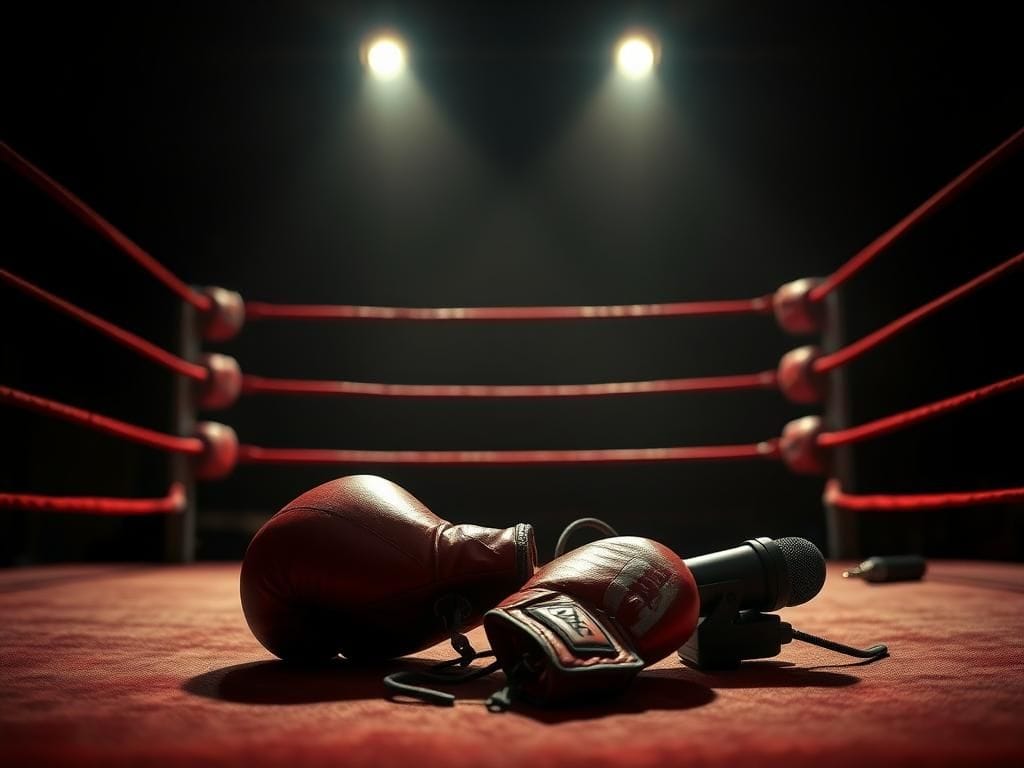 Flick International Dramatic boxing ring with spotlight highlighting the center, symbolizing the intensity of competition