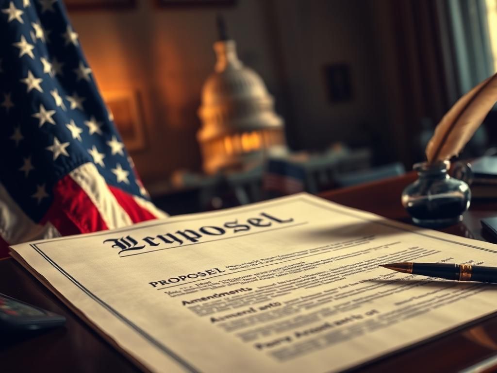 Flick International Close-up of a large legislative bill document with the American flag in the background