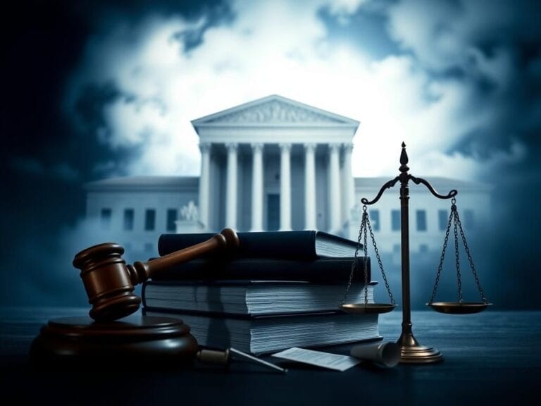 Flick International A dramatic courtroom setting with a large gavel and legal books symbolizing justice