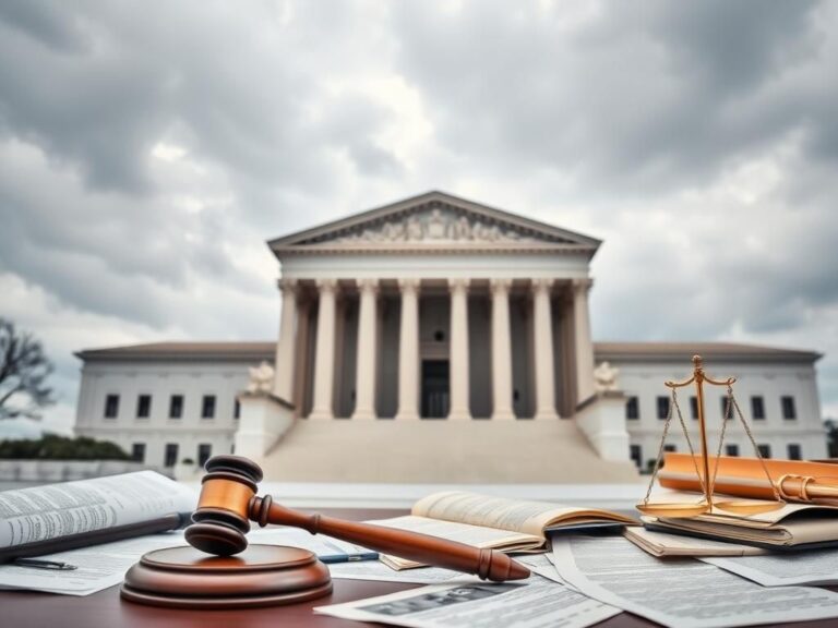 Flick International Imposing Supreme Court building symbolizing justice with gavel and scales in foreground