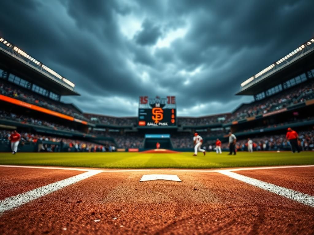 Flick International Tense moment during Marlins-Giants game with players on the field and benches clearing