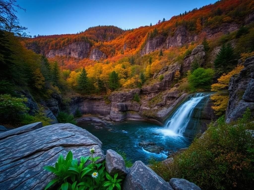 Flick International Rocky ledge overlooking a waterfall in Kaaterskill Wild Forest