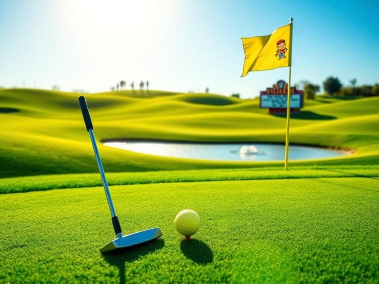 Flick International Beautifully maintained golf course scene with golf club and yellow ball