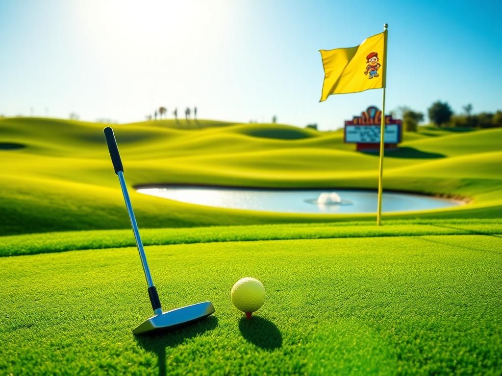 Flick International Beautifully maintained golf course scene with golf club and yellow ball