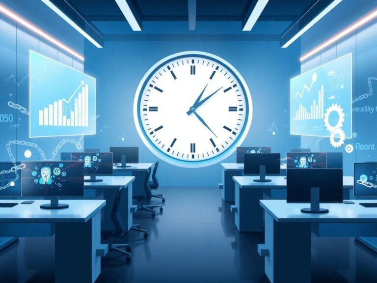 Flick International Conceptual illustration of a high-tech office environment symbolizing federal hiring challenges
