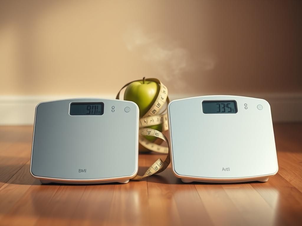 Flick International close-up view of two scales showing BMI and body fat percentage