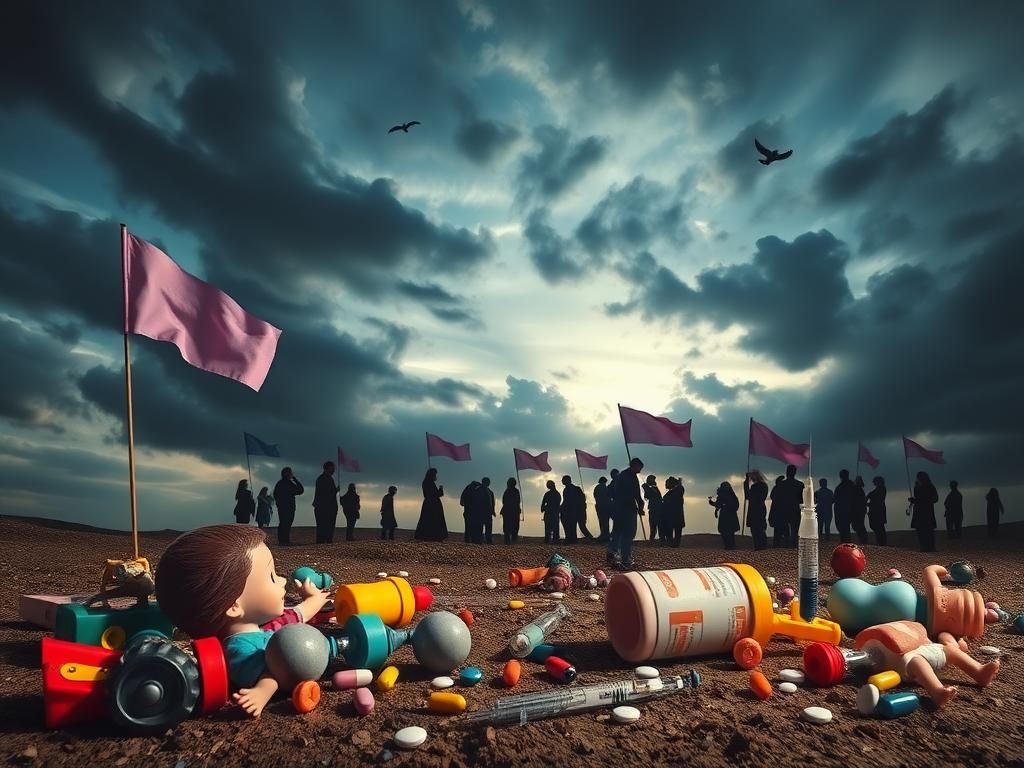 Flick International A child's abandoned toys amidst medical objects reflecting the complex issue of transgender identity in children