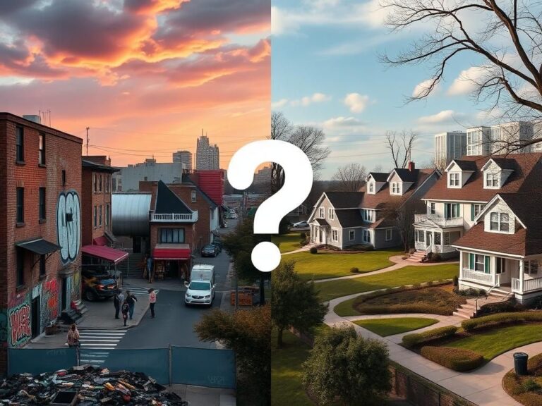 Flick International A split scene illustrating the contrasting urban Bronx landscape and serene suburban Yorktown Heights setting