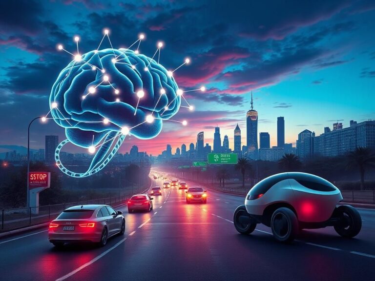 Flick International A surreal landscape depicting a digital brain with circuit-like pathways symbolizing artificial intelligence