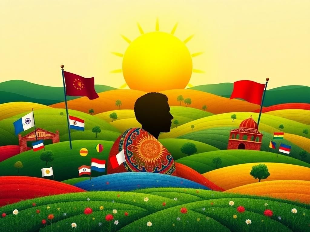 Flick International Vibrant depiction of a diverse coalition of Hispanic, Black, and Asian voters symbolizing unity in a colorful landscape.