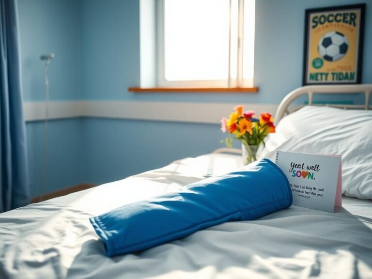 Flick International Hospital room featuring David Beckham's recovery setup with arm sling and flowers