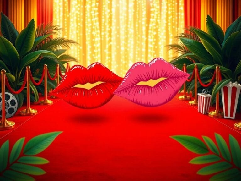 Flick International Vintage kiss marks against a luxurious red carpet backdrop