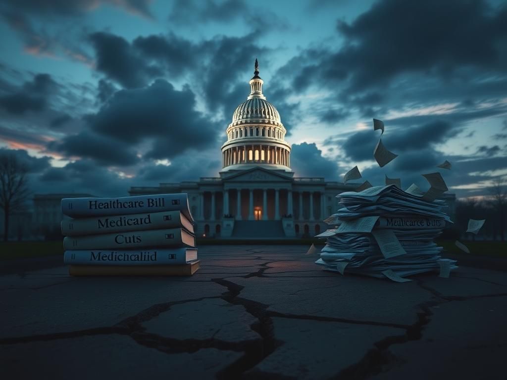 Flick International Dramatic scene of the United States Capitol building at dusk symbolizing political divisions