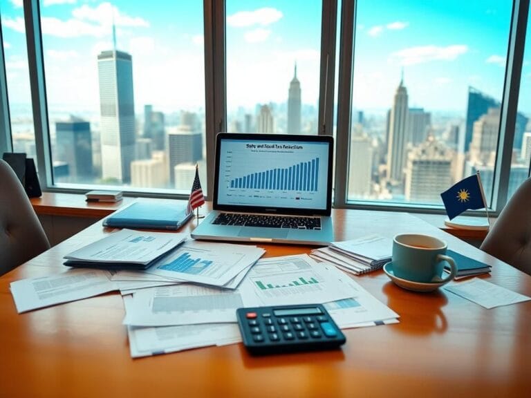 Flick International A serene office setting showcasing documents and a laptop related to tax deductions