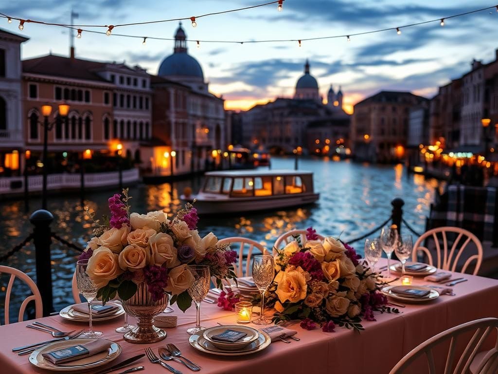 Flick International Elegant outdoor wedding setting in Venice with lavish decor