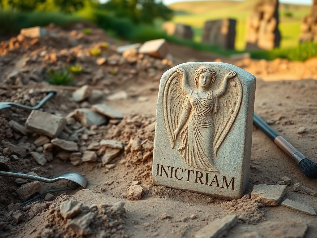 Flick International Detailed sandstone carving of the Roman goddess Victoria discovered during a dig