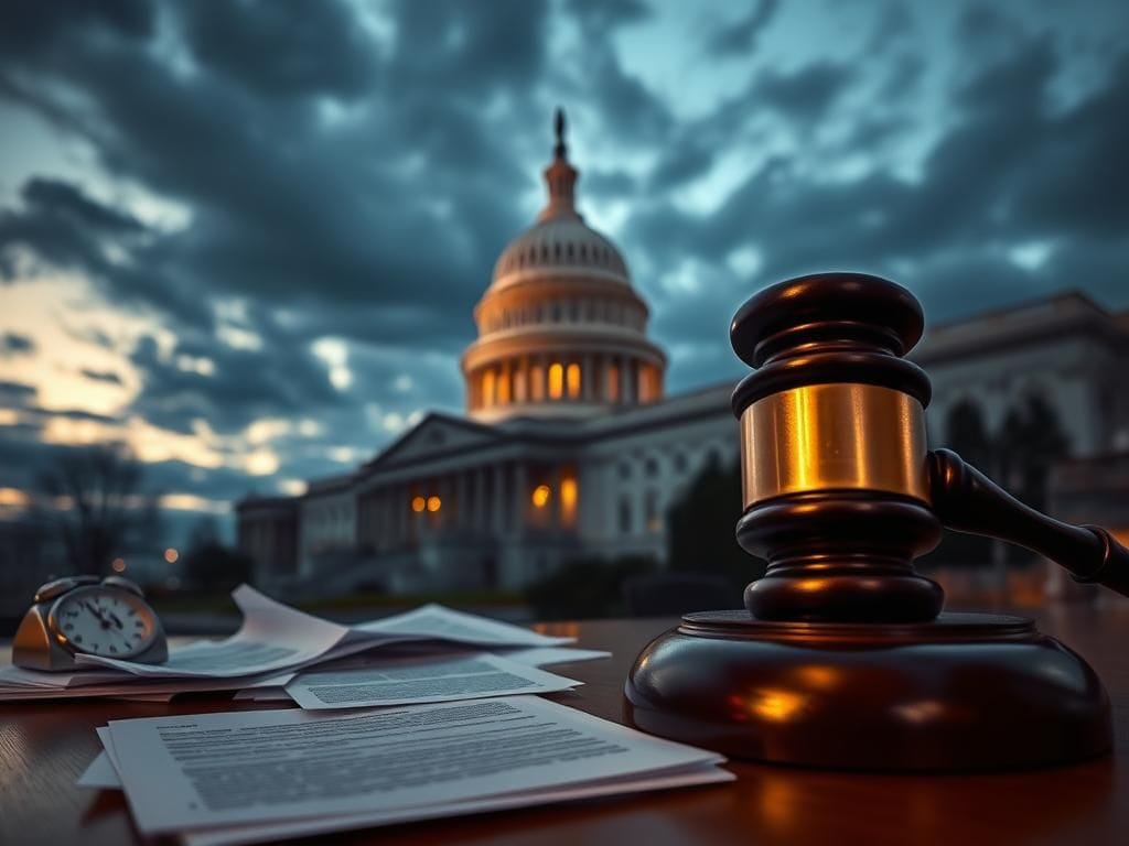 Flick International U.S. Capitol building under a dark, cloudy sky symbolizing political strife and tension