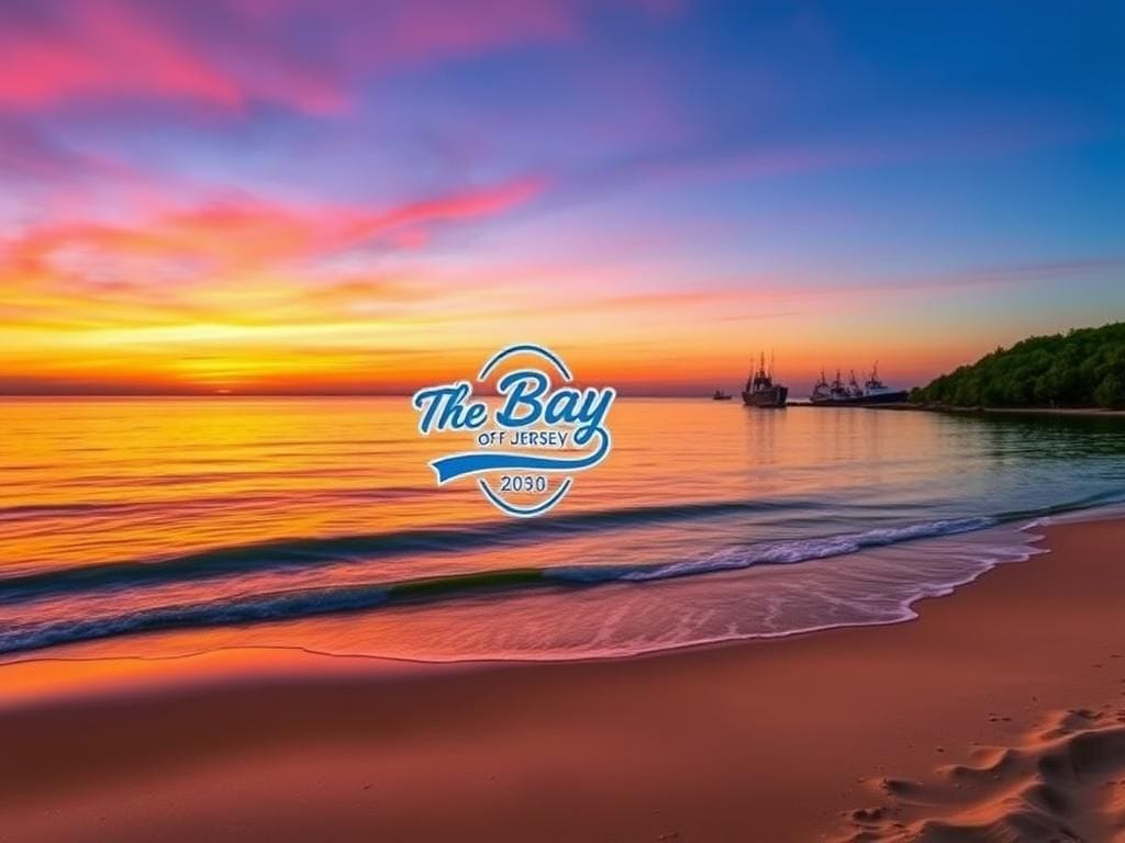 Flick International Scenic view of Delaware Bay at sunset with tranquil waters and lush greenery