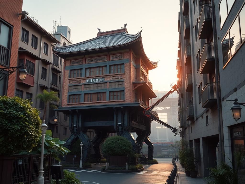 Flick International 432 robotic walkers relocating a historic Shikumen building in Shanghai