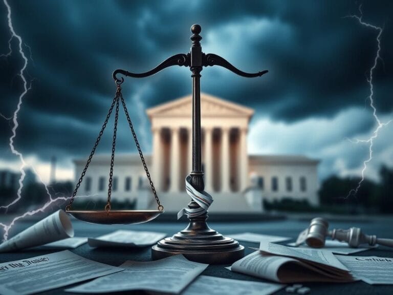 Flick International Broken scale of justice with Supreme Court building in the background