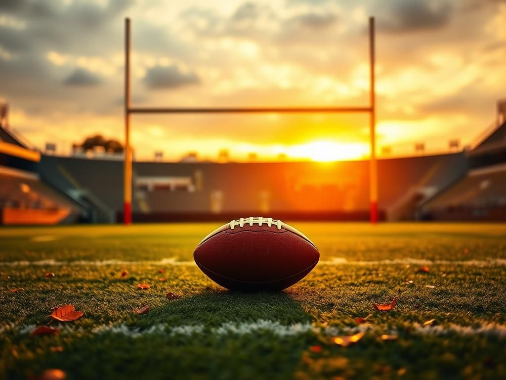 Flick International A football field at sunset with a lone football on the 50-yard line symbolizing Aaron Rodgers' final NFL season