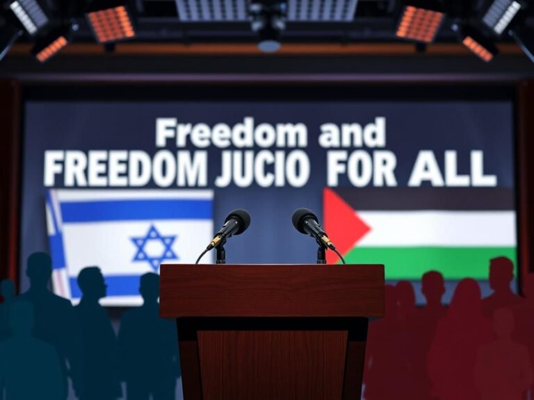 Flick International Empty podium in a NYC press conference room symbolizing political dialogue