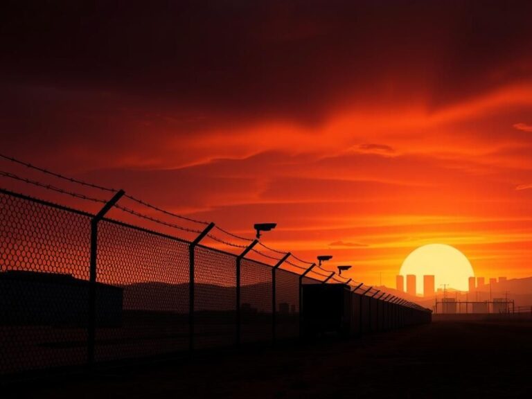 Flick International Dark border checkpoint with high-security fence and surveillance