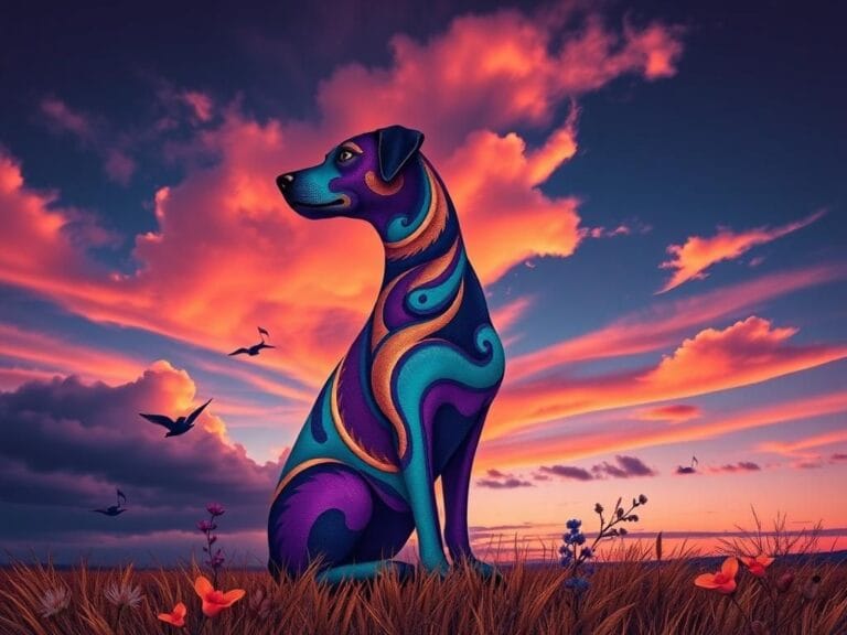 Flick International Abstract album cover featuring a colorful dog in a dusk landscape