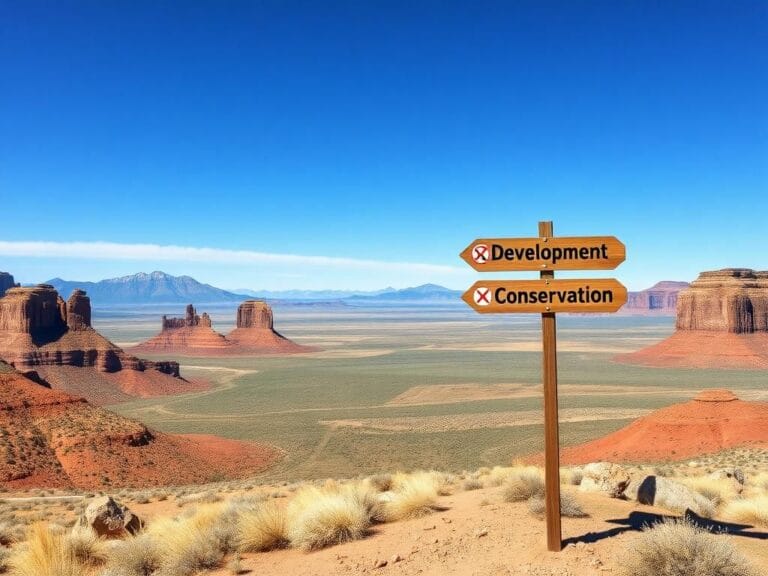 Flick International Expansive view of rugged Western landscapes with a signpost indicating land management options