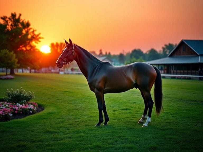 Flick International Serene racetrack at twilight with a beautifully groomed horse in its paddock