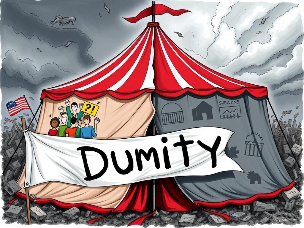 Flick International A divided political tent symbolizing the Democratic Party's identity crisis amid turmoil