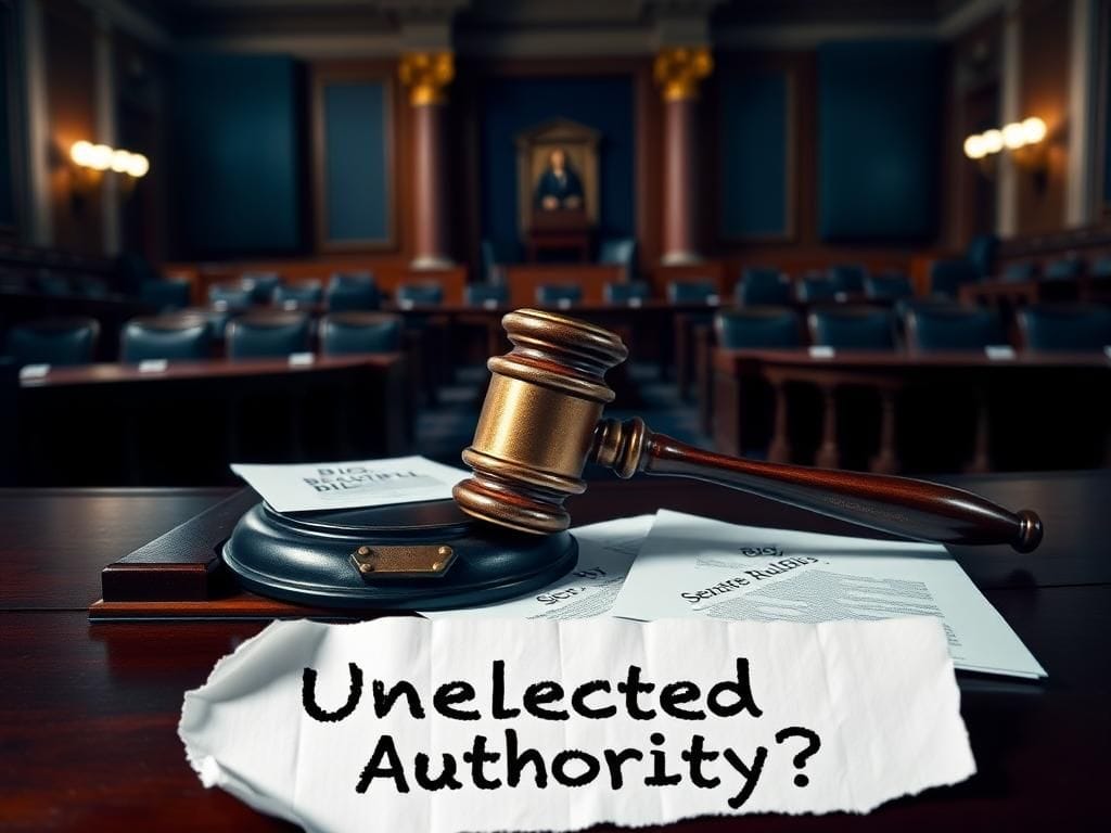 Flick International Ornate gavel on congressional desk symbolizing legislative authority