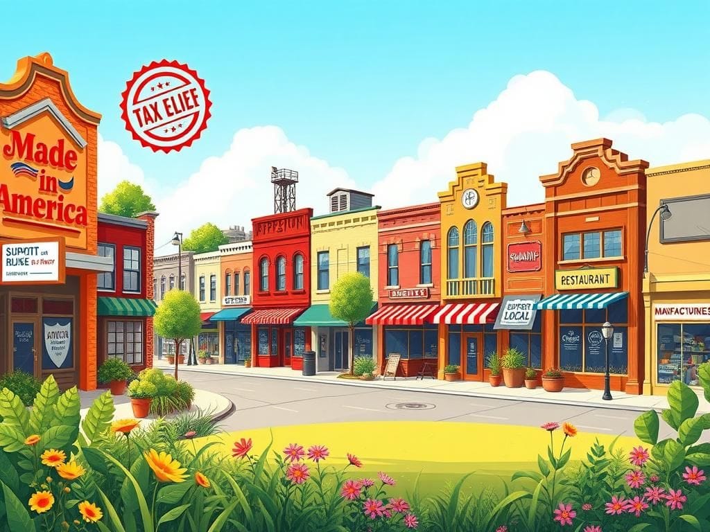 Flick International Vibrant illustration of a thriving small business community on a bustling Main Street