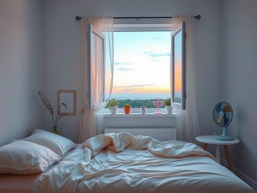 Flick International Serene bedroom scene with soft twilight hues and an open window